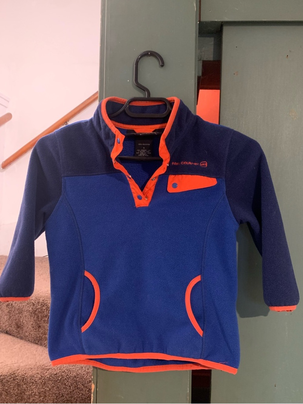 Free Country Blue and Navy Fleece Pullover with Orange Trim